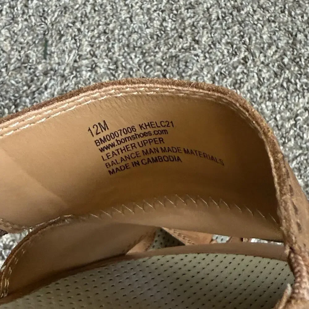 Born Men's Flores Full Grain Leather Slip-On Sandal Camel Brown Slide Sz 12 M